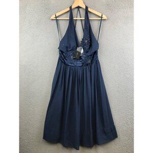 New BCBGMAXAZRIA Halter  Floral Embellished Blue 100% Silk Dress Size 8